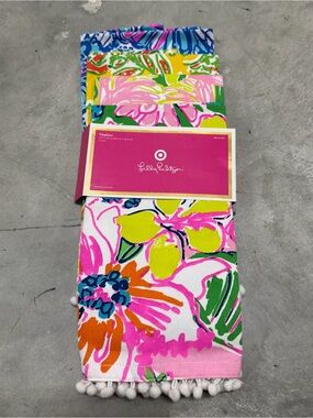 New Set 4ps Lilly Pulitzer For Target(Fan Dance) Napkins 20x20” Pom Pom Trim